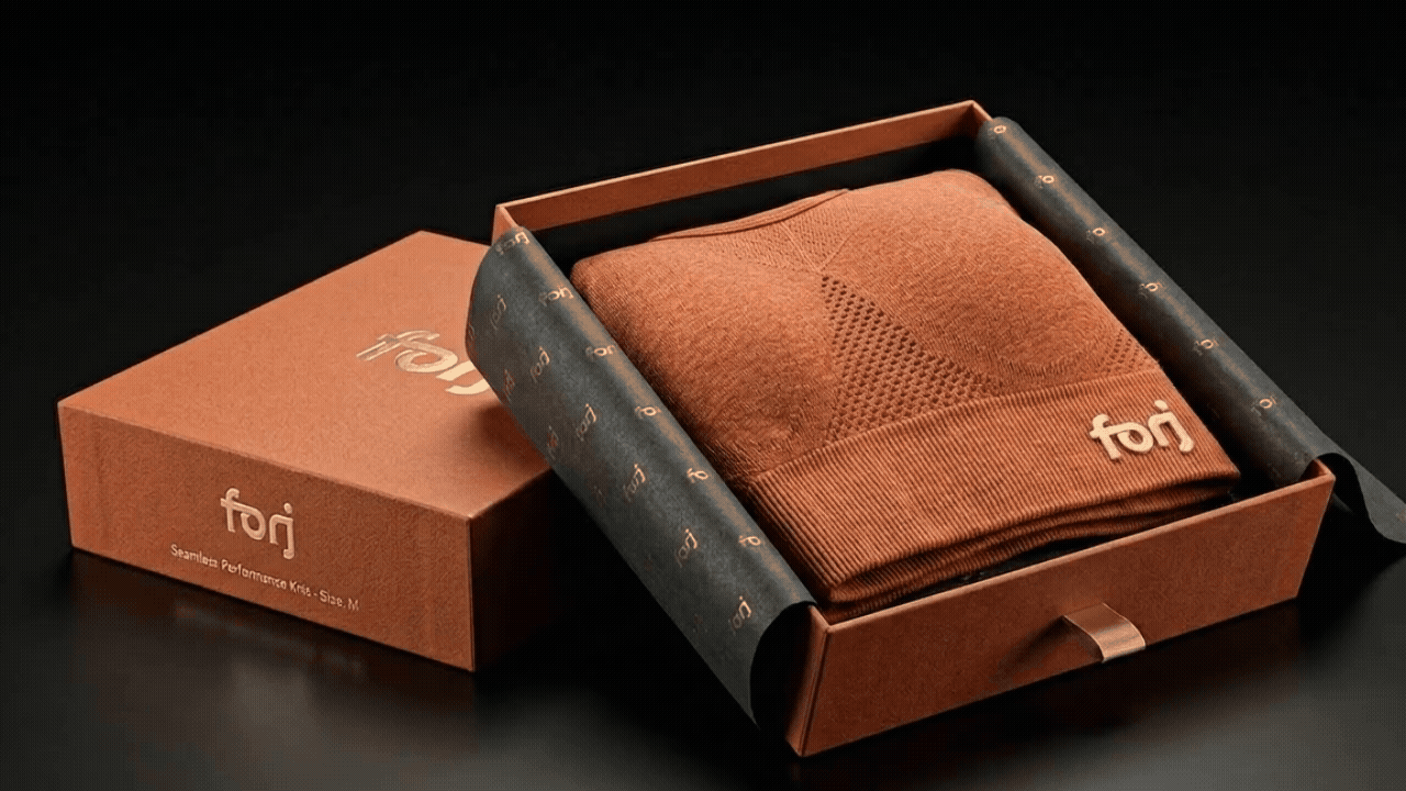 Packaging produit généré par IA · Forj Gymwear